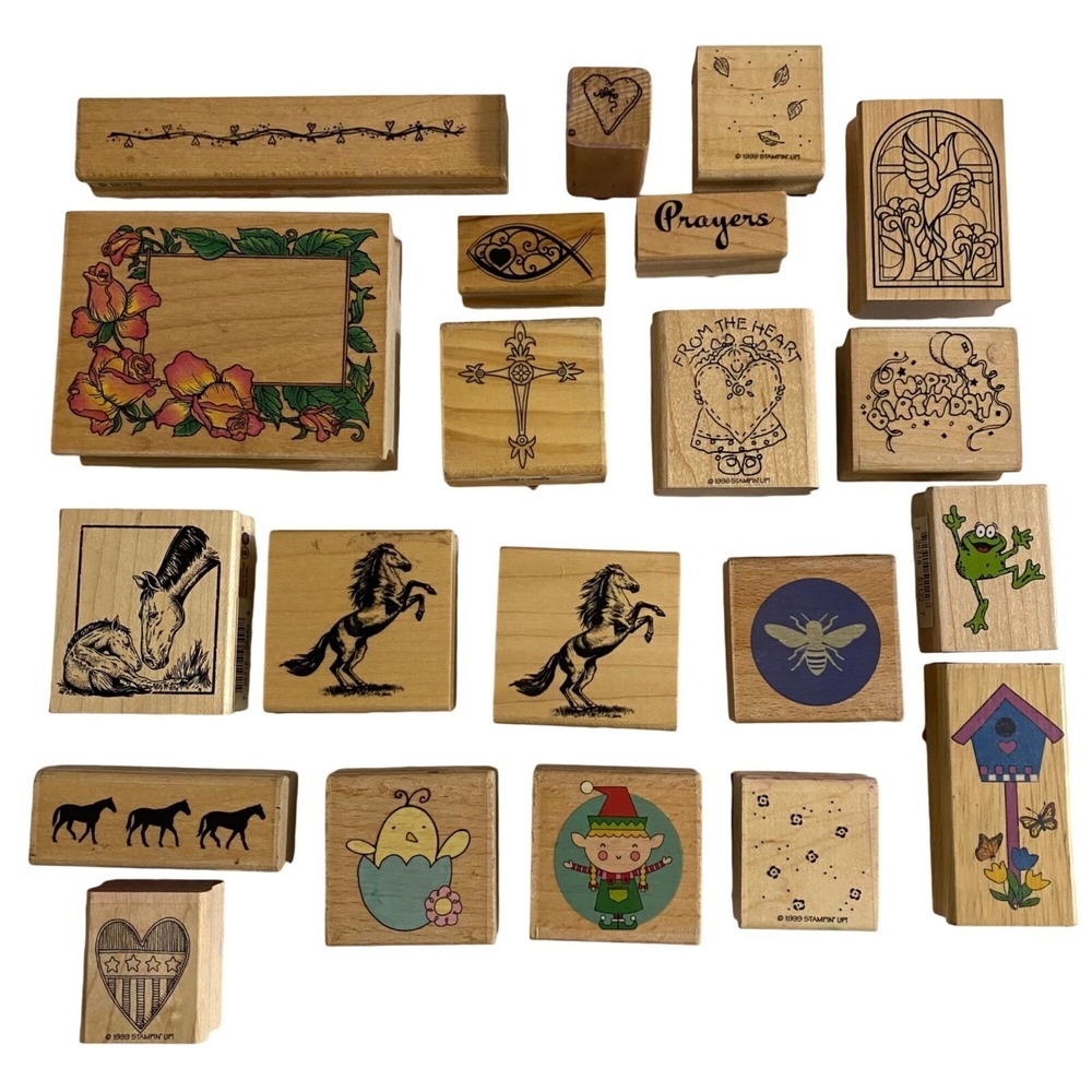 Wooden Rubber Stamp Lot of 21 Scrapbooking Crafting Journaling DIY Art